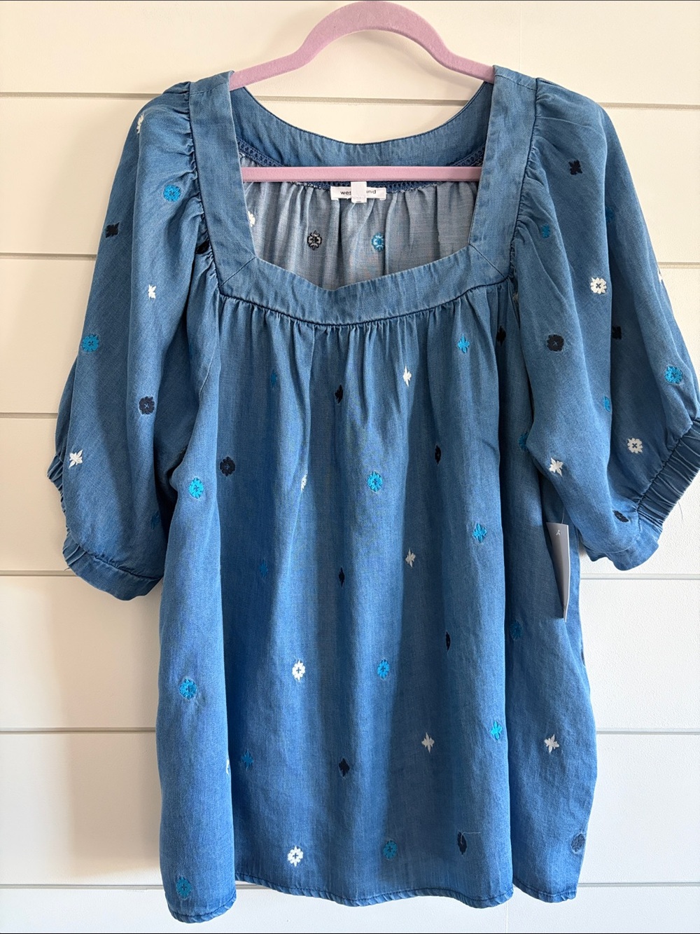 Westbound Denim Blue Embroidered Square-Neck Top NWT Size 1X